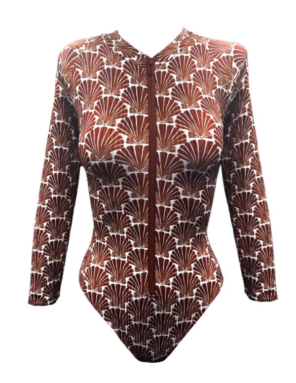 BROWN SEASHELL LONG SLEEVE ONE PIECE