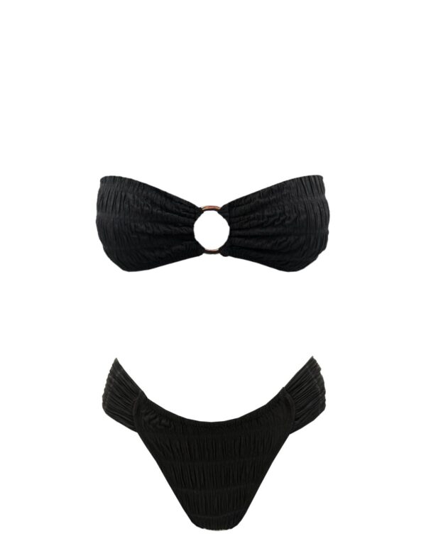 CRINKLED BLACK STRAPLESS BIKINI
